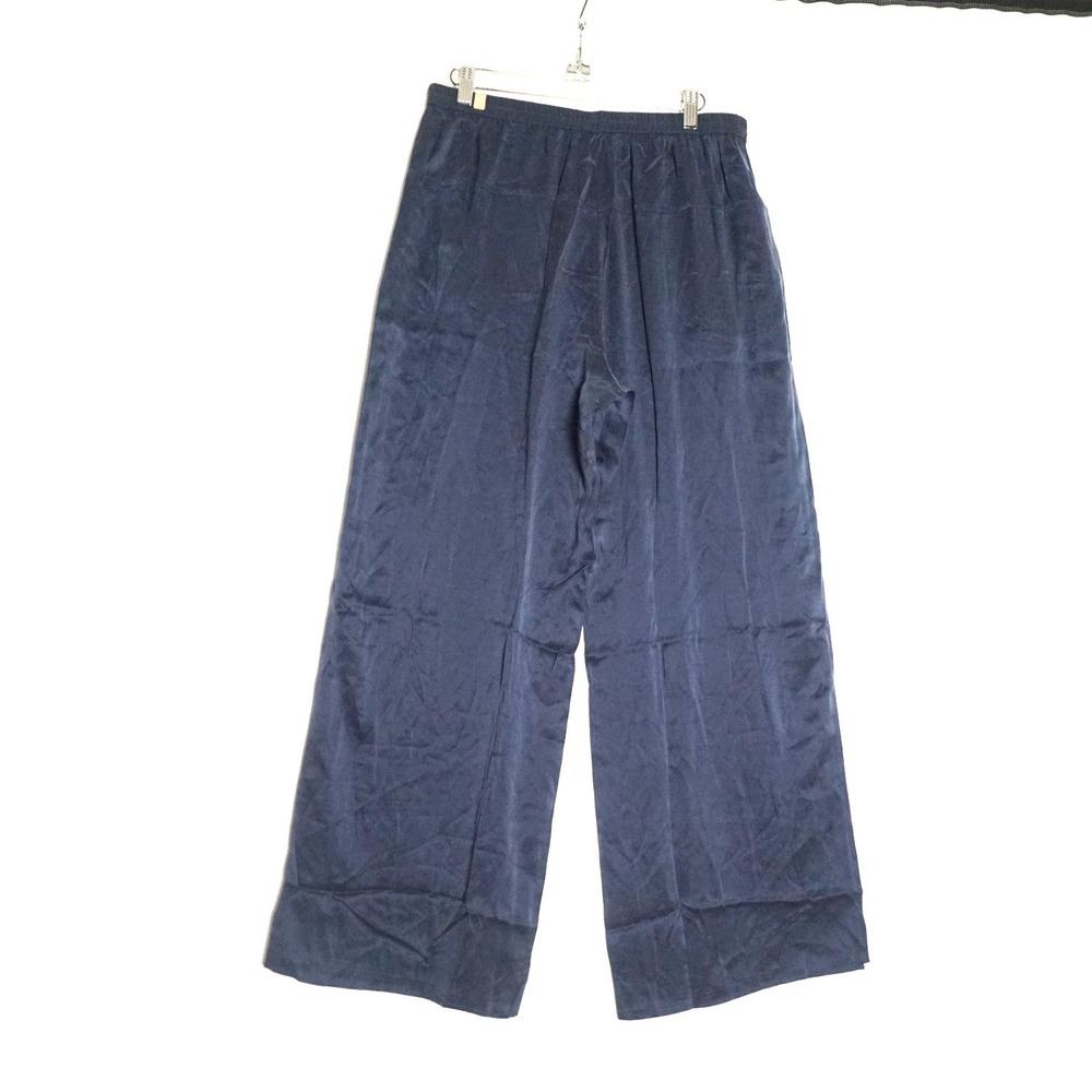 Lunya Good In Bed Washable Silk Wide Leg Pants Navy Blue Lounge Trousers L/XL - Picture 2 of 8
